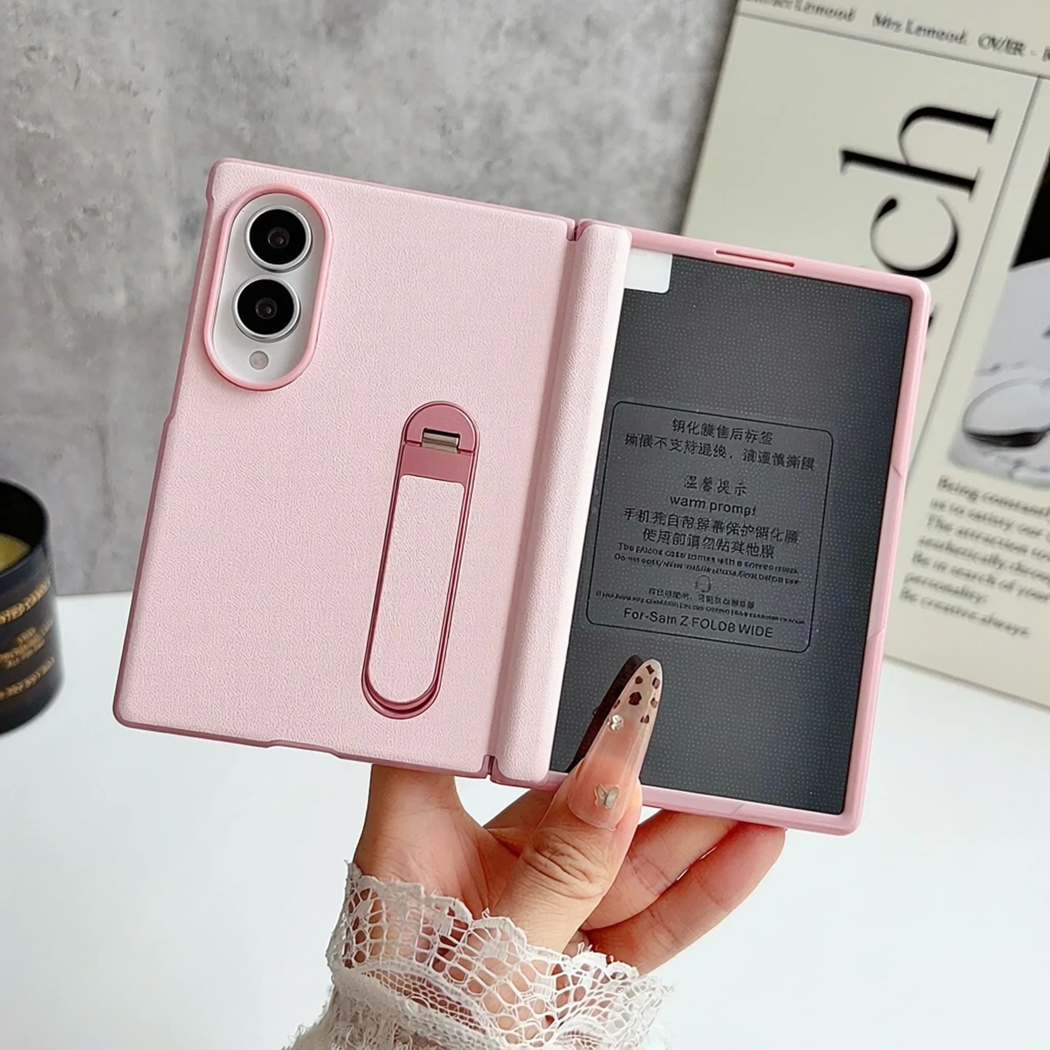 360 Rotating Kickstand Vegan Leather Case for Samsung Z Fold8 Fold 8 Wide Shockproof Hinge Protection Protective Film Slim Cover