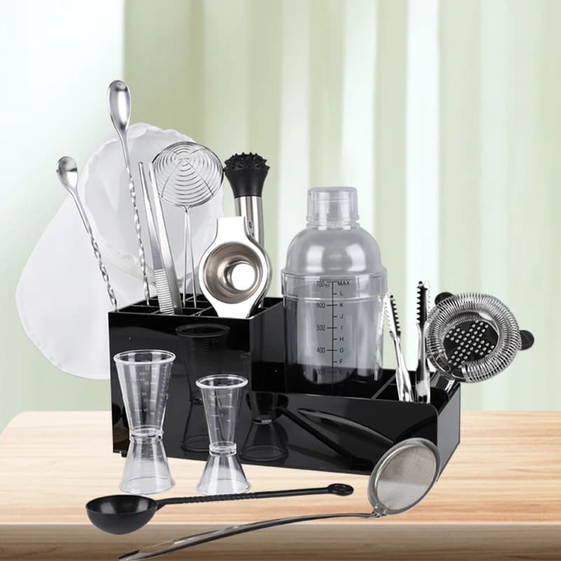 700ml Hand Drink Shaker Set bar Spoon15 Pieces Bartender Kit Boba Tea Mixing Cocktail Shaker Set With Stand