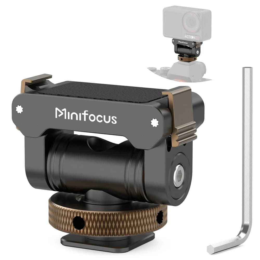Adattatore Cold Shoe Minifocus a Sgancio Rapido per DJI Osmo 360 / Action 5 Pro / 4 / 3, 160 ° Inclinazione e Rotazione a 360° ° Regolabile in Rotazione