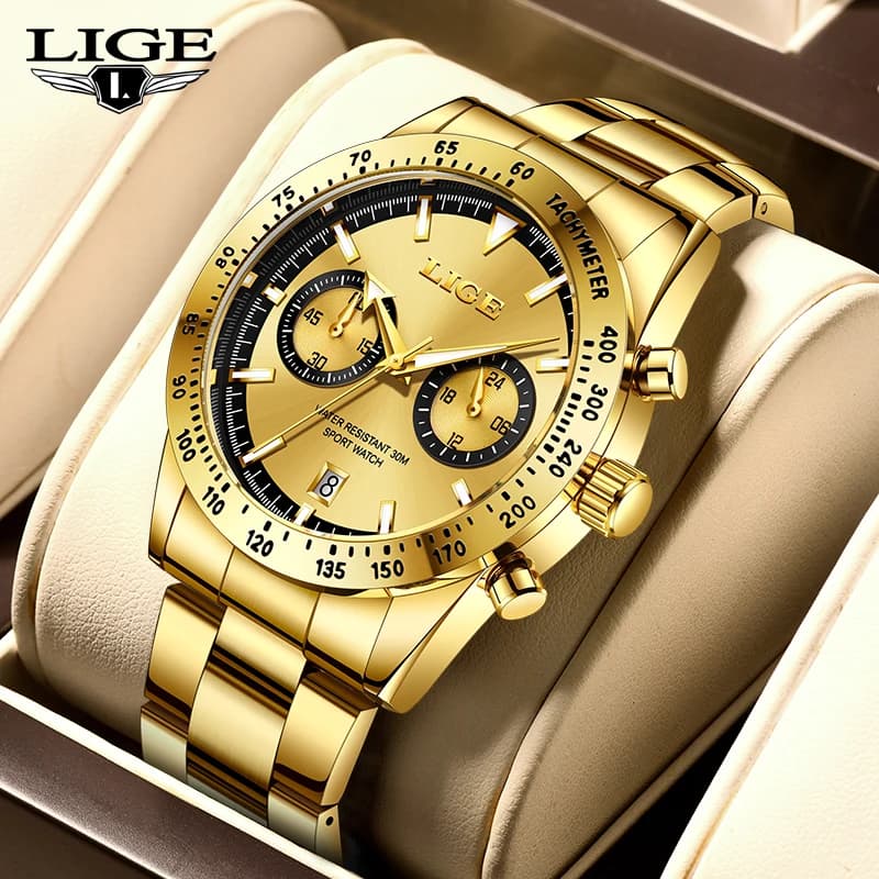 LIGE Nuovi Orologi di Lusso da Uomo, Orologi da Polso al Quarzo Sportivi e Business, Calendario, Impermeabili, in Acciaio Inossidabile, Orologio da Uomo