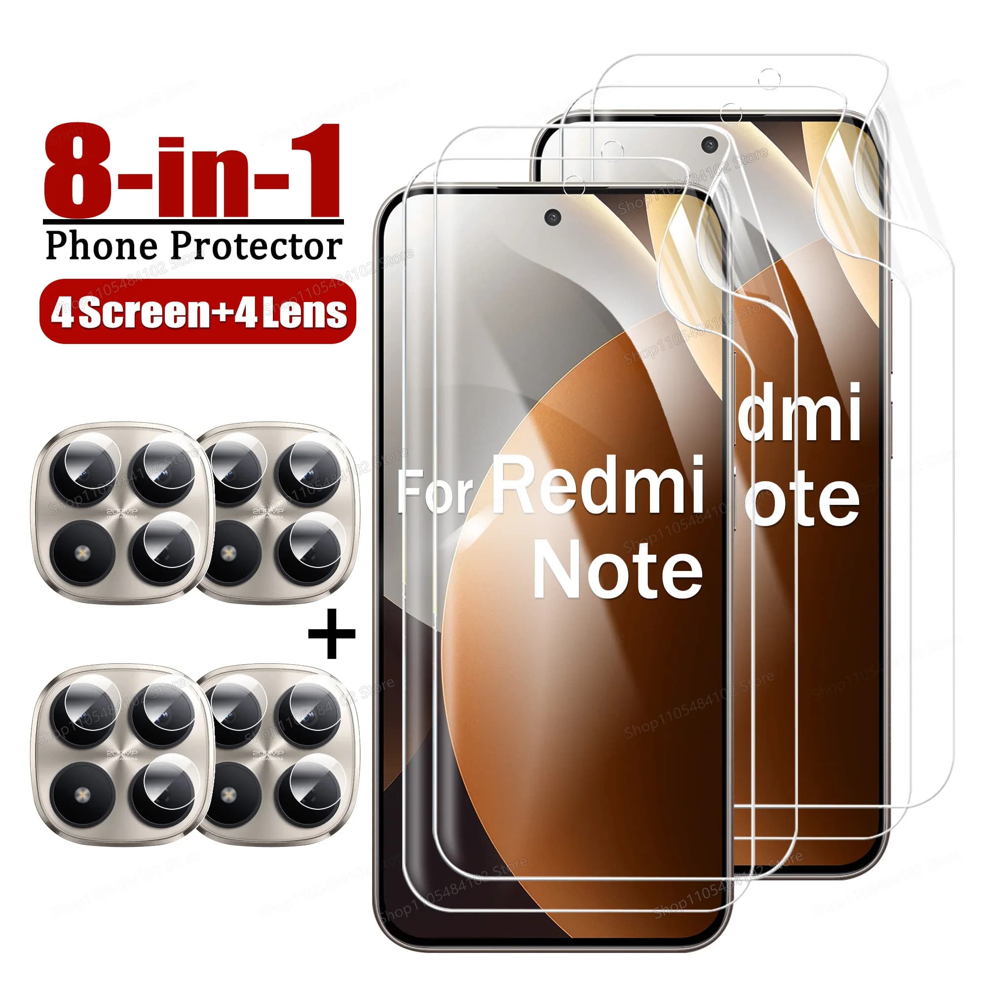 Pellicola Idrogel Sottile 8-IN-1 per Xiaomi Redmi Note 15 14 Pro, Protezione Lenti per Redmi Note 14S 12S 11S 11 12 13 15 Pro Plus 5G 4G