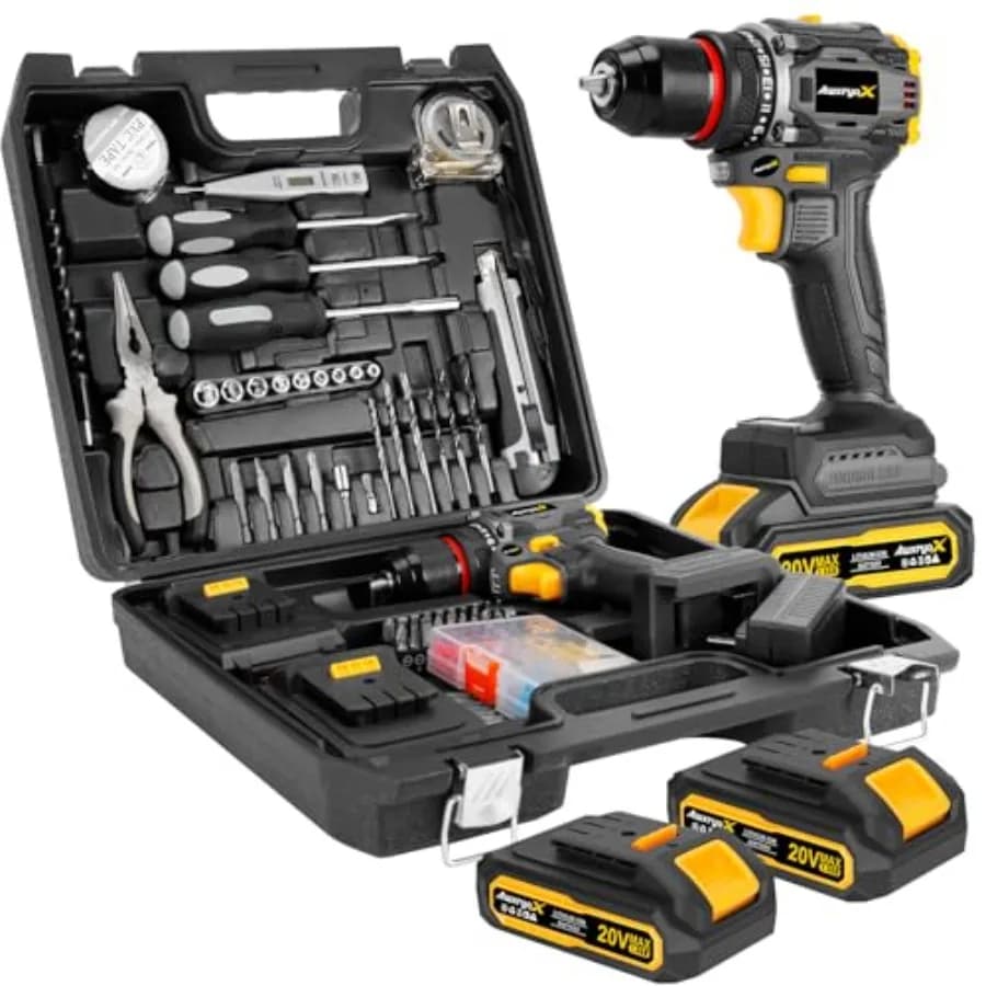 Brushless Compact Drill Tool Set, 60N.m 20V Cordless Drill Tool Box with 2 Battery, 135Pcs Man Household Combo Set with DIY Han