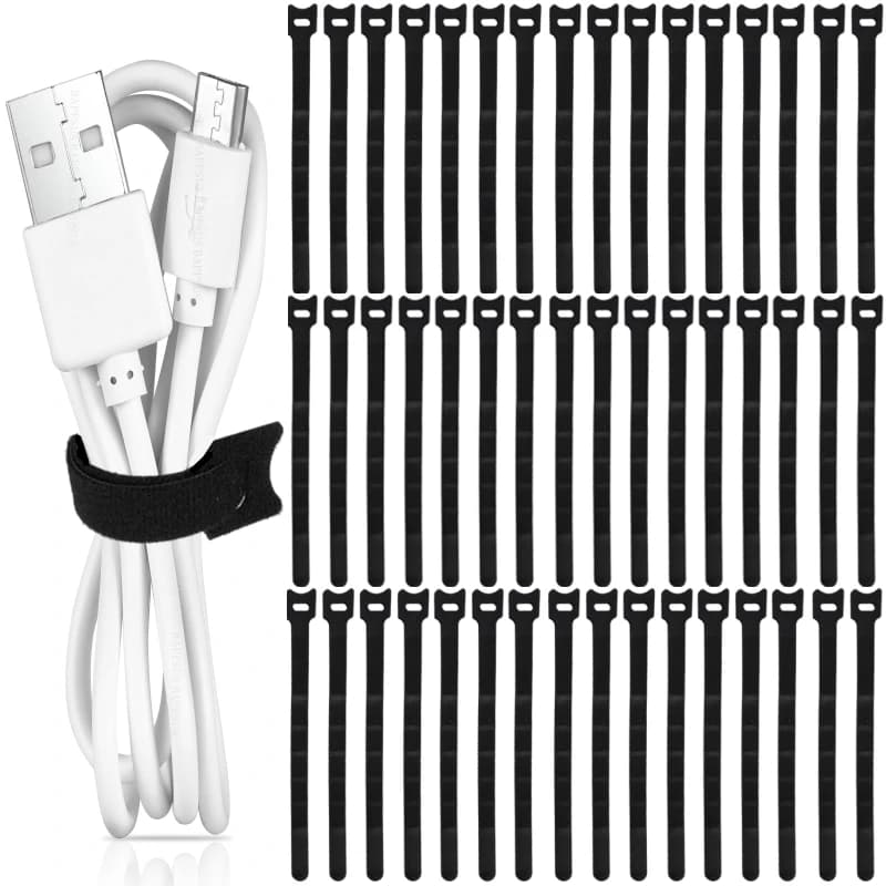 20/60Pcs Releasable Cable Ties Wire Organizer Black 20cm Nylon Hook Loop Straps Wrap Zip Bundle Bandage Tie Plastics Fastening