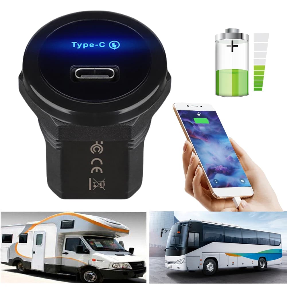 PD 30W USB C Presa per caricabatteria per auto 12V/24V Ricarica rapida RV Adattatore per presa USB Presa USB per auto Barca Bus marino Camion Golf Cart RV