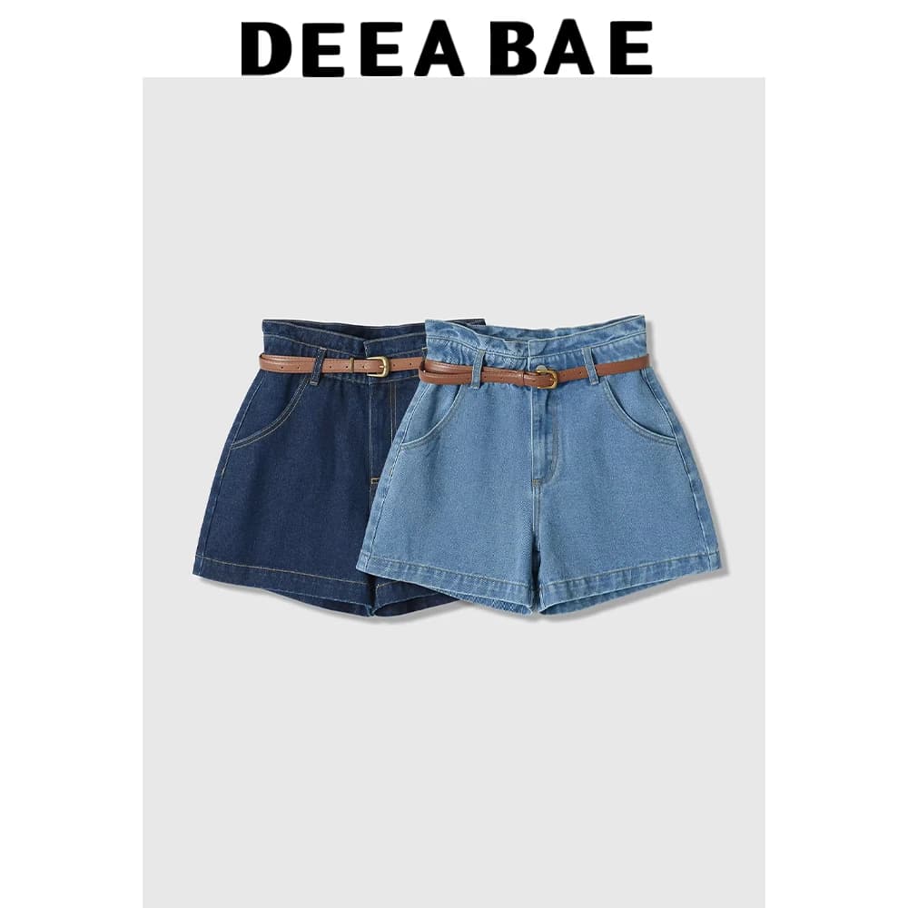 DEEABAE Women's new high waisted belt with loose denim shorts, summer versatile and slimming casual pants