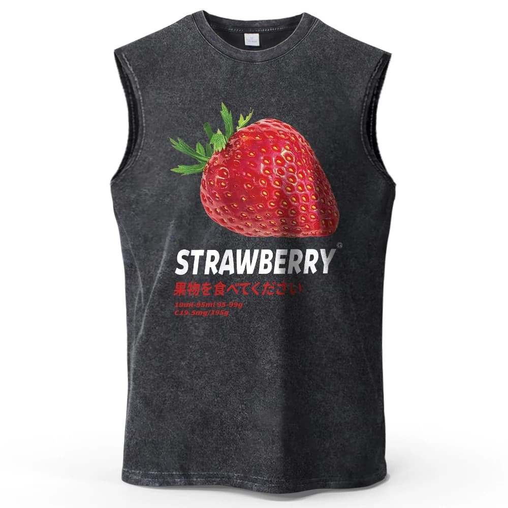 Washed Out Strawberry Print T-shirt - 220 GSM Urban Street Style for Men Women 100% Cotton Comfort Fit