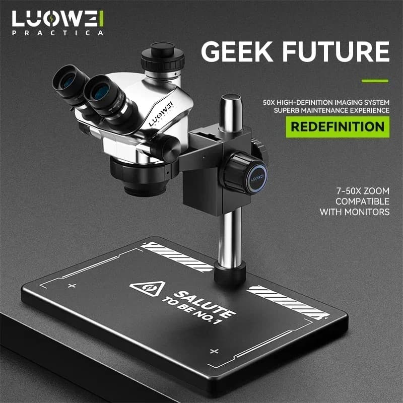 LUOWEI TR02-B3TV Microscopio stereo trinoculare Microscopio 7-50X Microscopio con zoom continuo HD Linea di volo Riparazione PCB del telefono cellulare