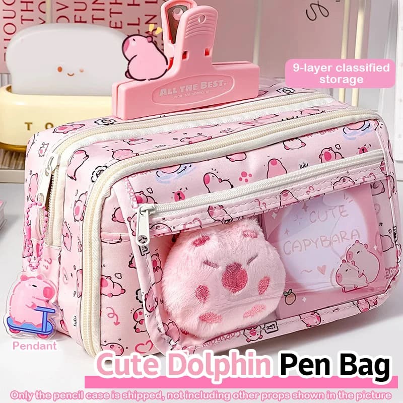 Astuccio per matite Capybara rosa – Borsa portaoggetti Kawaii per la scuola, il trucco e la cancelleria
