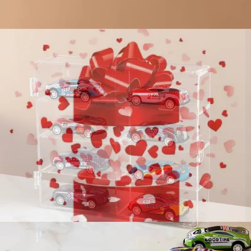 【BS】1 Pezzo Scatola Espositiva Trasparente Adesiva Senza Foratura per Auto 1:64, Vetrina in Acrilico per Modellini di Auto, Scaffale per Giocattoli