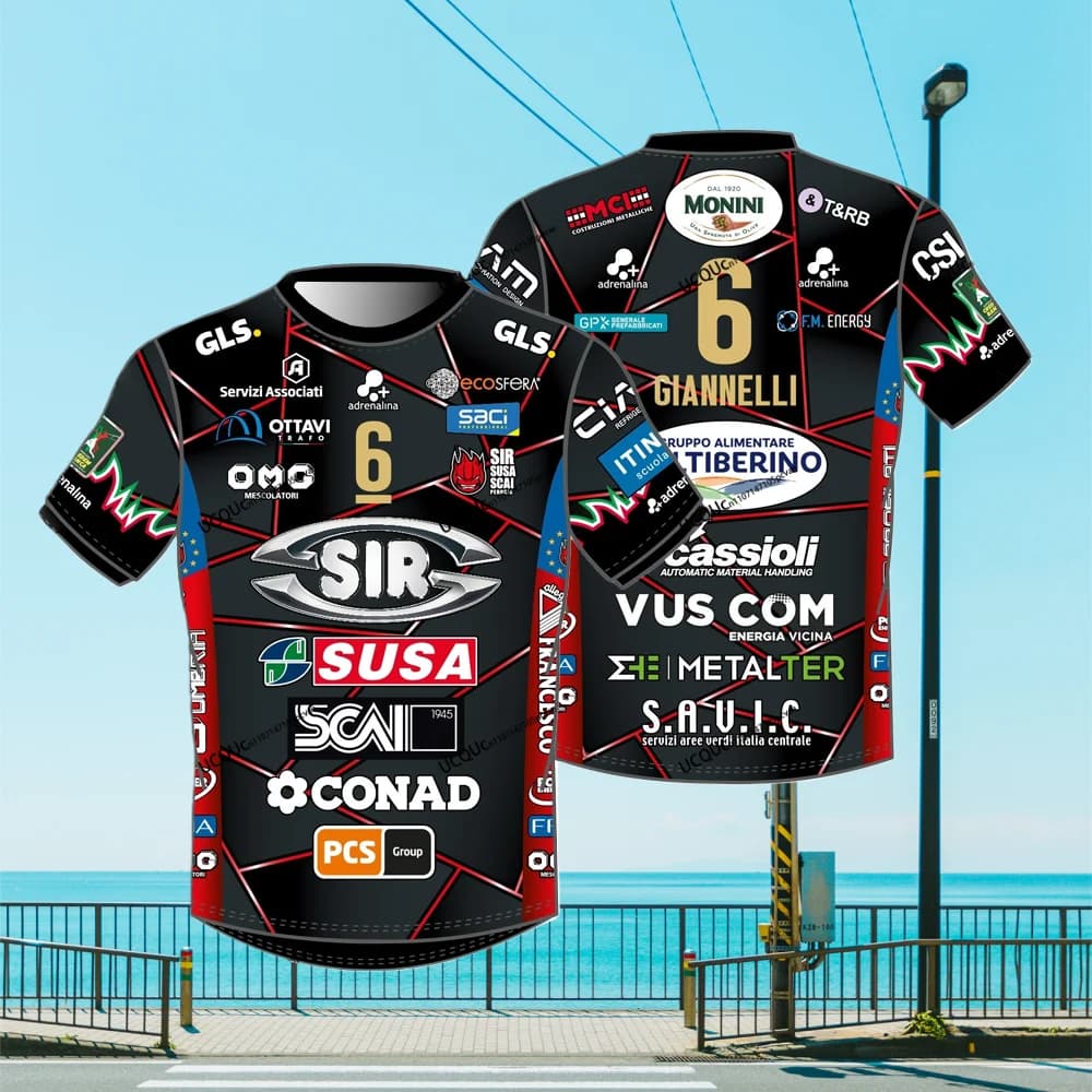 Stile Italiano # Nuova Maglia da Pallavolo Sir Safety Perugia 2025 con Stampa 3D, T-Shirt Sportiva Casual per Adulti e Bambini, Versione Casa e Trasferta