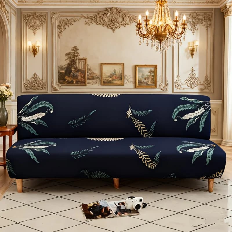 1pc Stretch Sofa bed cover, Navy Blue Tropical Palm Fern Pattern Couch Cover for Home Decor