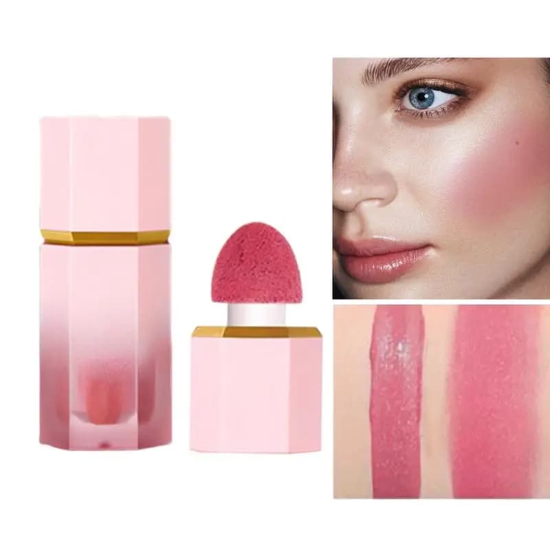 Fard liquido per guance con cuscino Illuminatore liquido Evidenziatore per il viso Tinta naturale per la pelle a lunga durata Fard per il viso Bacchetta Fard cremoso