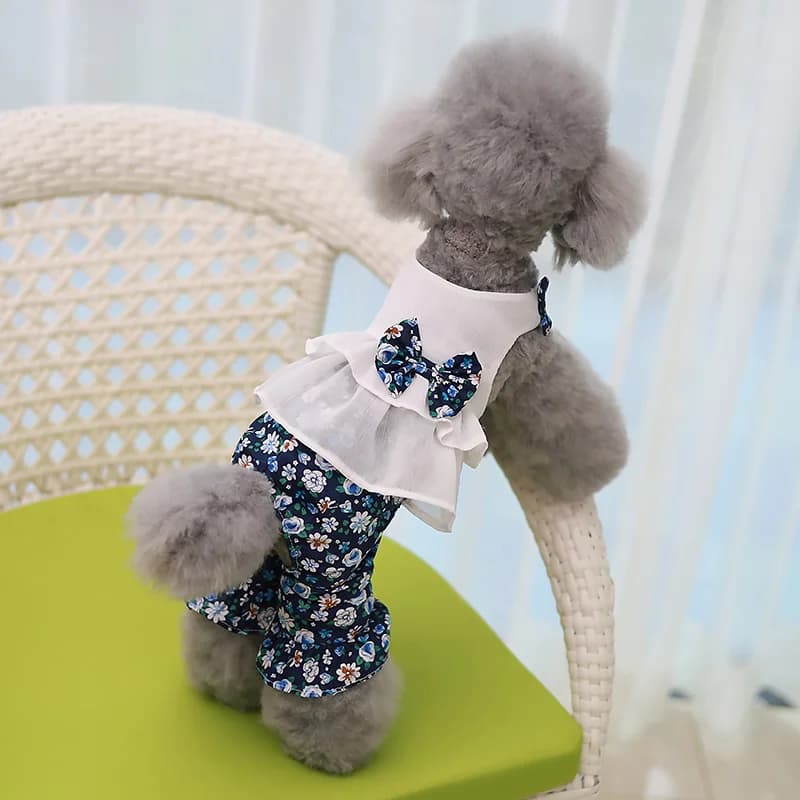 Vestiti estivi per animali domestici Vestito carino per cani Teddy York Tuta Camicia Primavera Abbigliamento floreale Pigiama Pantaloni morbidi per cuccioli Abiti Camicia