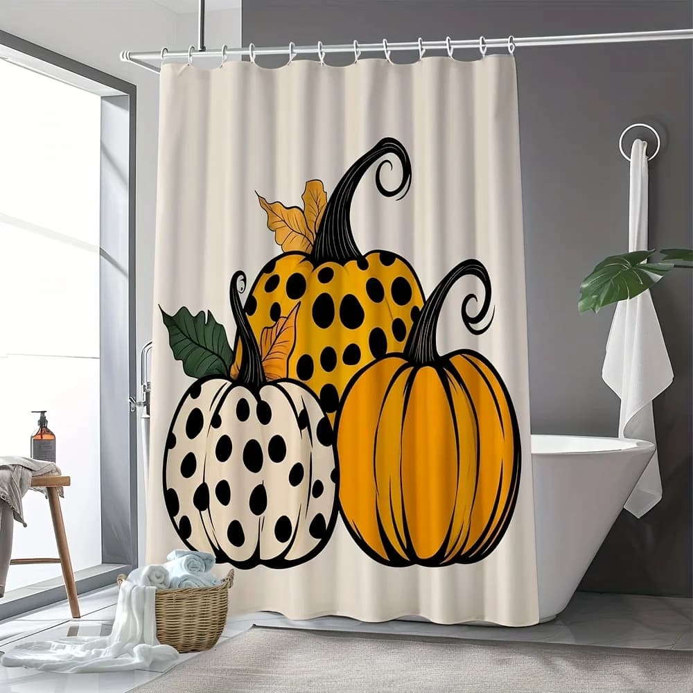 Tenda da bagno con tenda da doccia con stampa zucca di Halloween da 1 pezzo con 12 ganci gratuiti, decorazione per la casa del bagno 180x200 cm