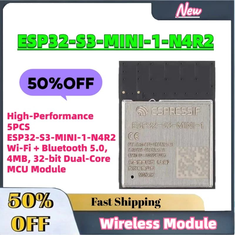 Modulo MCU Dual-Core a 32 bit ESP32-S3-MINI-1-N4R2 ad alte prestazioni, Wi-Fi + Bluetooth 5.0, 4MB, 5 pezzi