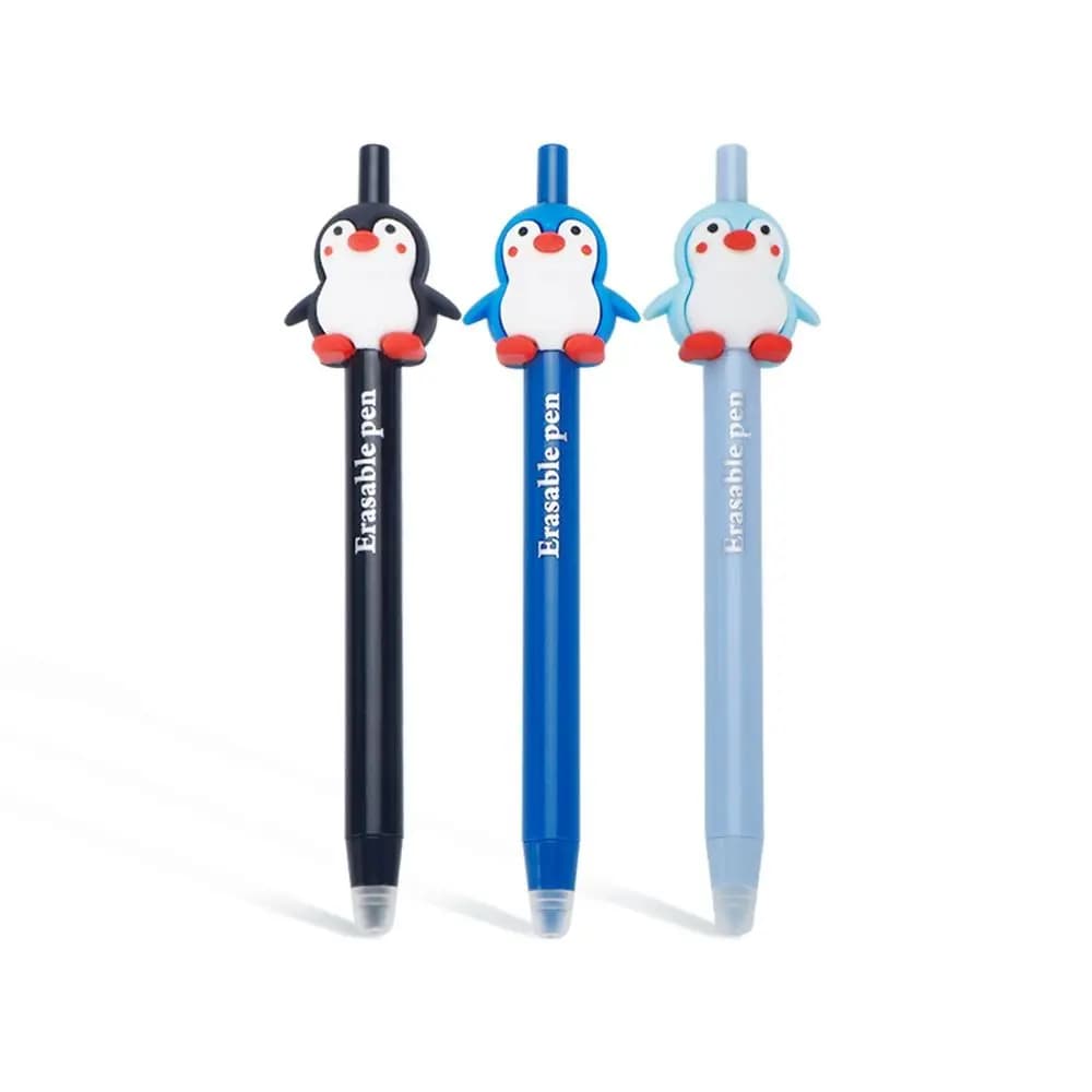Set di 3 Penne Gel Cancellabili con Inchiostro Blu a Forma di Pinguino, Penne per Scrittura e Cancelleria per il Ritorno a Scuola