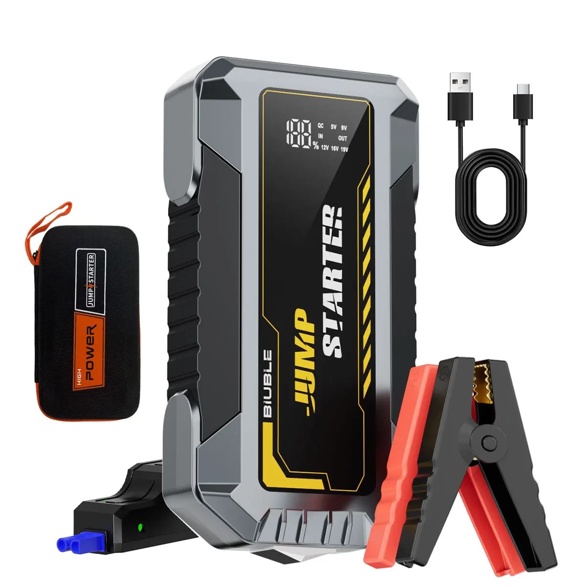 Avviatore d'emergenza per auto 12V con morsetti intelligenti e power bank per assistenza stradale (berlina/SUV/camion/moto)