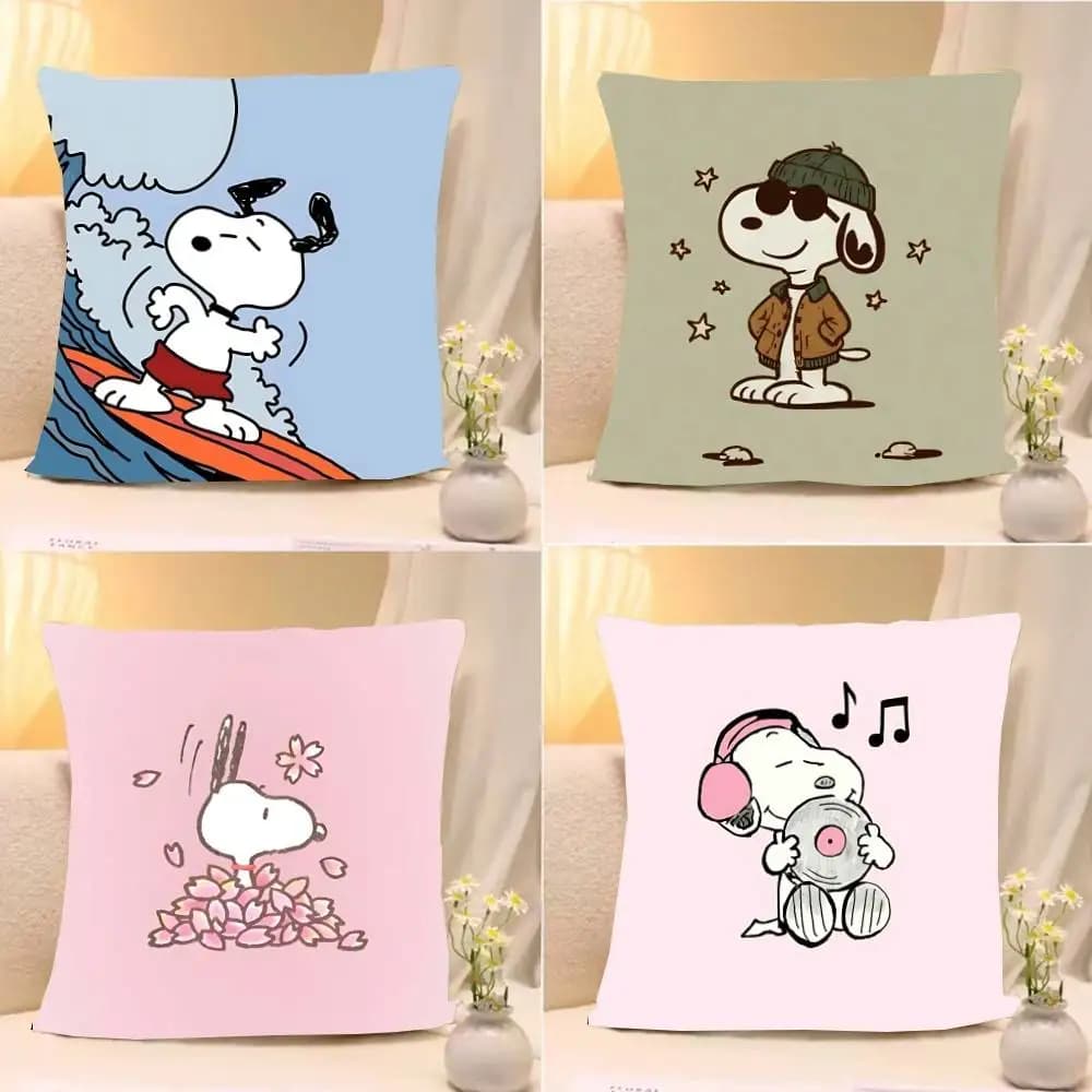 Cute Cartoon S-Snoopys Throw Pillow Covers Pattern Cushion Cover Suitable For Sofa Bedroom Car Pillow Cover