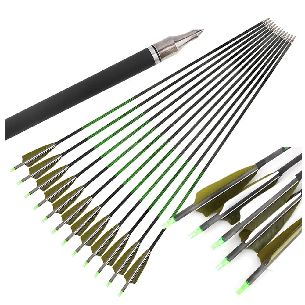 30 "Tiro con l'arco Frecce in carbonio puro 4" Piuma SP400 Concorso di pratica all'aperto ID6.2mm Tiro da caccia Bersaglio Arco ricurvo Composto