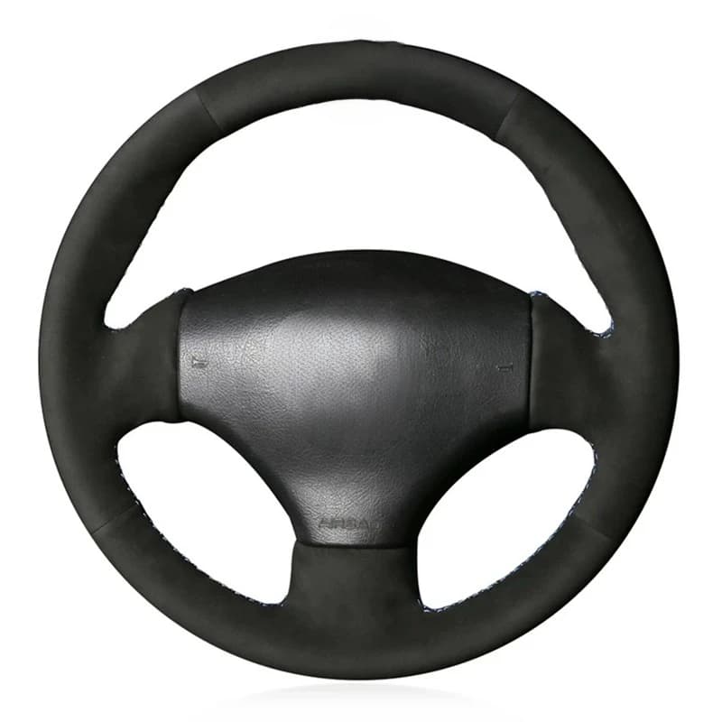 Coprivolante per auto in vera pelle scamosciata nera cucita a mano fai-da-te per Peugeot 206 1998-2005 206 SW 2003-2005 206