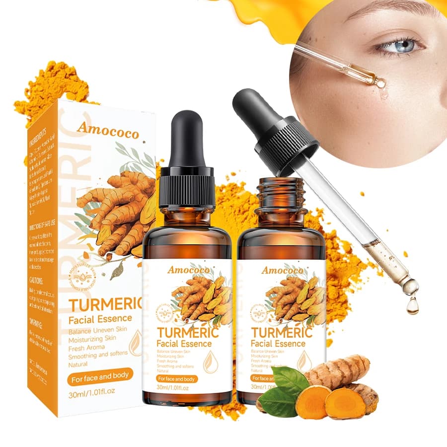 Amococo 2/3pcs Turmeric Serum Facial Essence 30ml Set Turmeric Extract Vitamin C Hyaluronic Acid Face Serum Moisturizing Hydrating Skin Care for Face and Body Nourishing Essence for Smooth Soft Skin Daily Routine