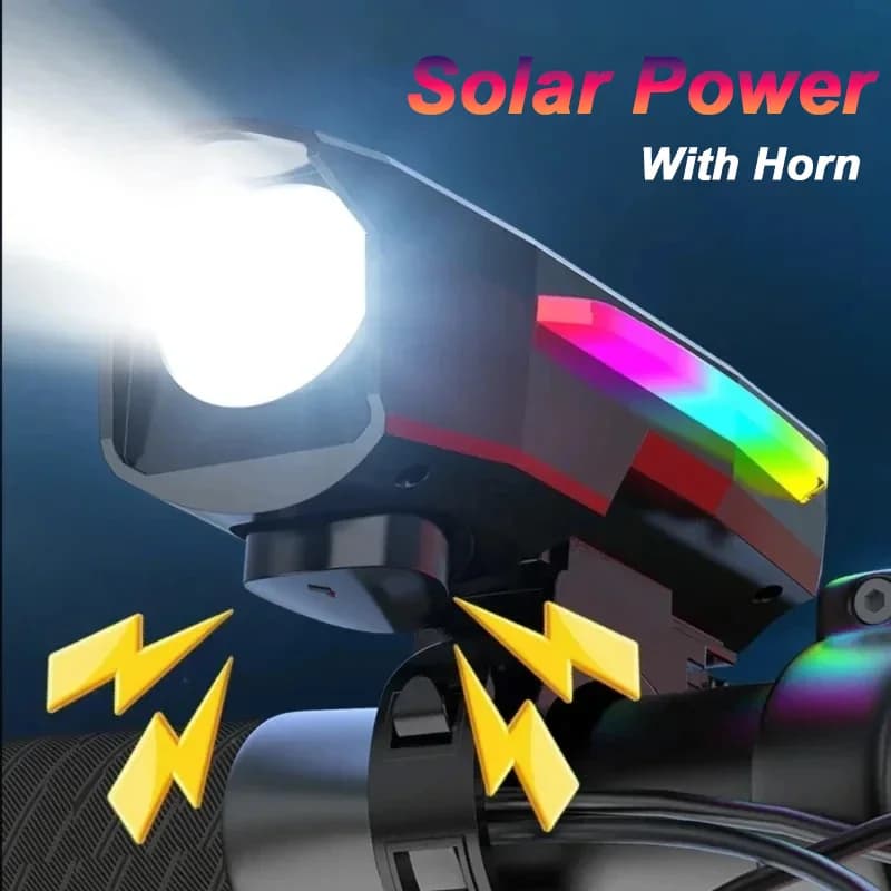 Luce anteriore per bicicletta USB ricaricabile con clacson Evidenzia faro solare per bici da strada Mtb Lampada di avvertimento per guida notturna Luci per ciclismo