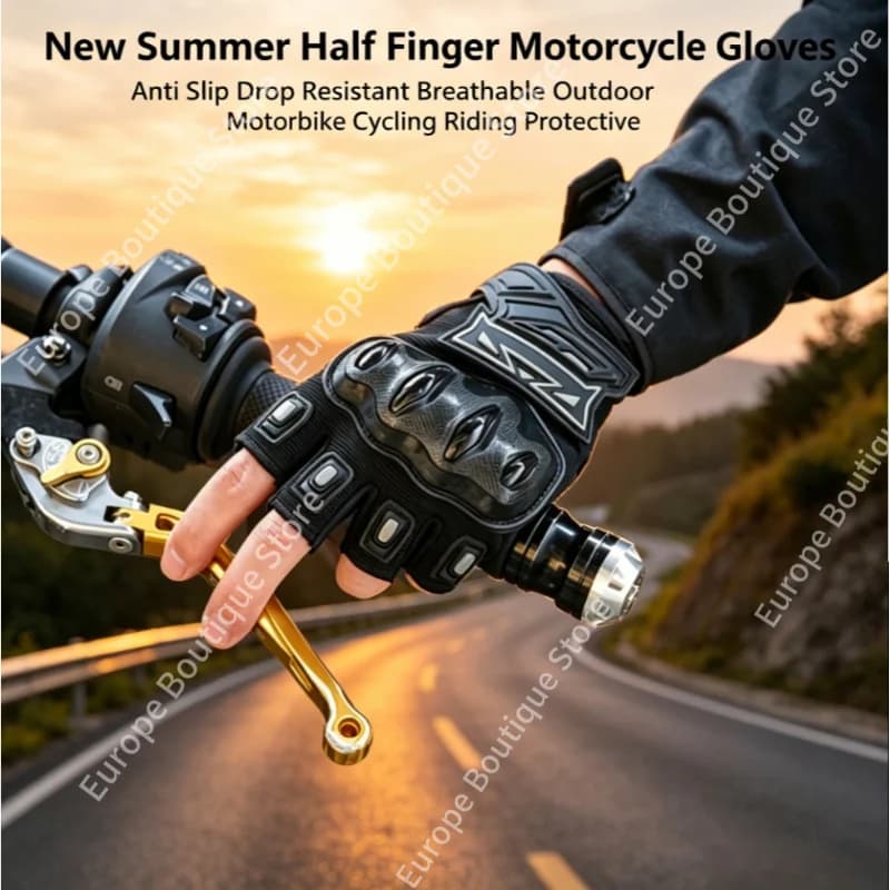 Breathable Summer Half Finger Motorcycle Gloves Anti Slip Drop Resistant for Outdoor Motorbike Cycling Riding Protective Gloves