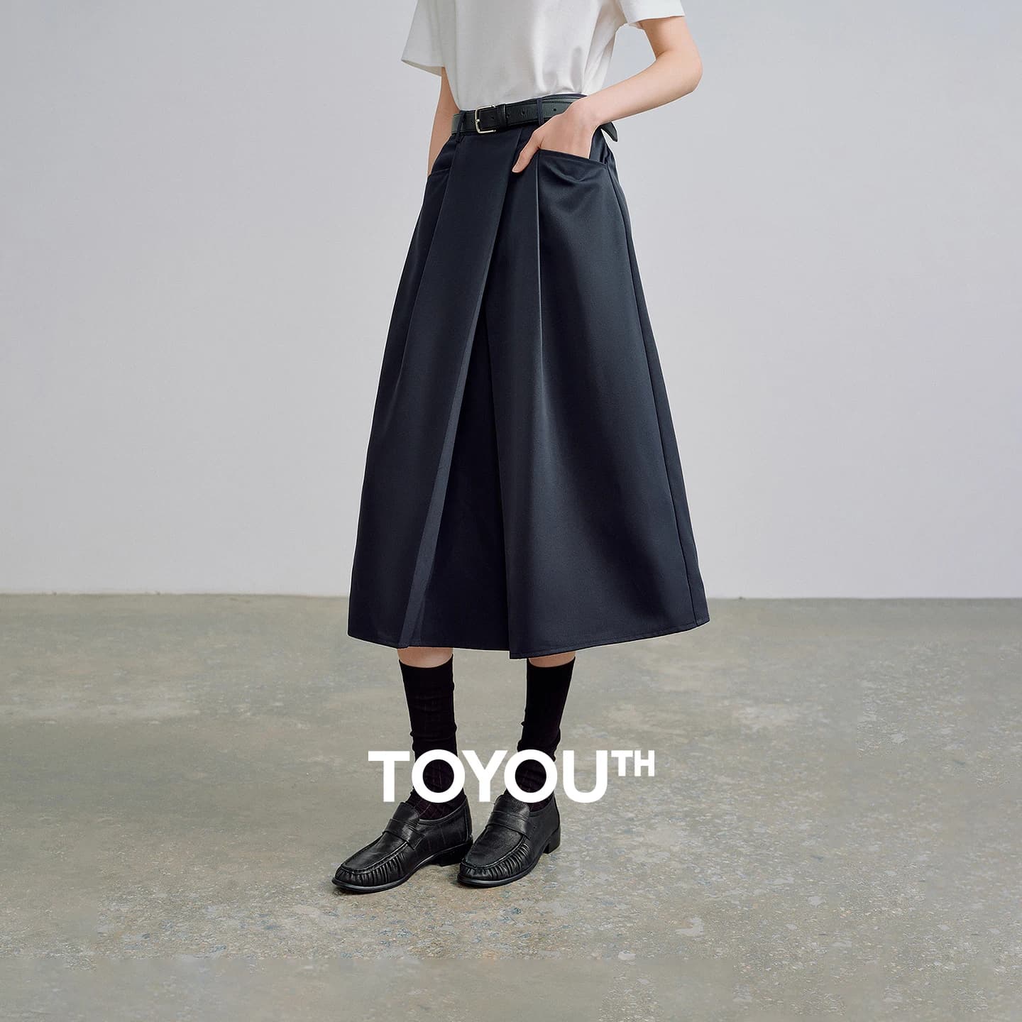 TOYOUTH Gonne longuette da donna 2026 Primavera Nuovo design di nicchia antirughe Elastico in vita Origami Gonne di media lunghezza a forma di bozzolo