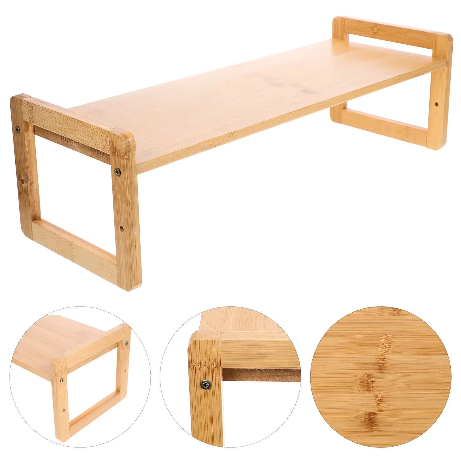 Bamboo Monitor Stand Riser Desktop Computer Screen Elevator for Ergonomic Viewing Height Neck Pain Relief Desk Storage Shelf