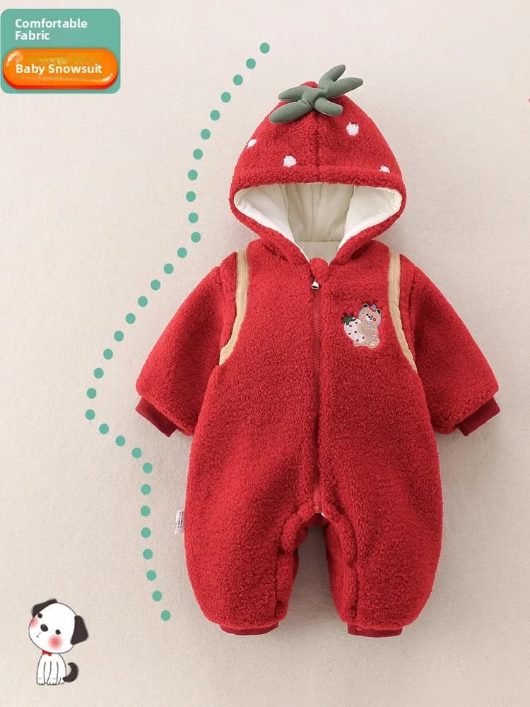 Thiened Lamb Velvet Baby Clothes Winter Outfit for Boys And Girls Hooded Rer Carrier Coat Warm Bunting Suit Korean Sle