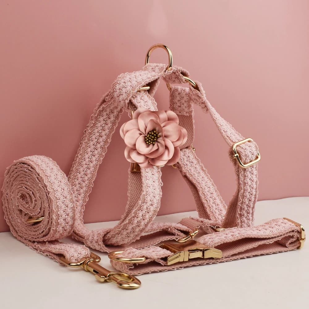 Collare per cani in pizzo rosa personalizzato con targhetta incisa su misura, collare per matrimonio per animali domestici, accessori di lusso per cani in pizzo03