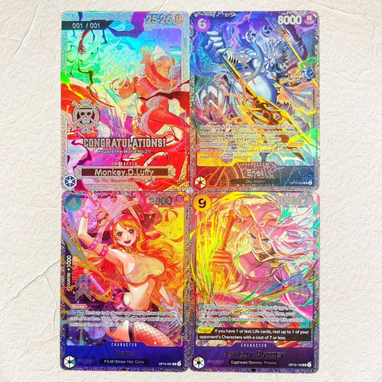 One Piece Luffy Nami Enel Bonney DIY 4Pcs Holographic Texture Cards EN Version Collectible Grade Classic Anime Collectible TCG