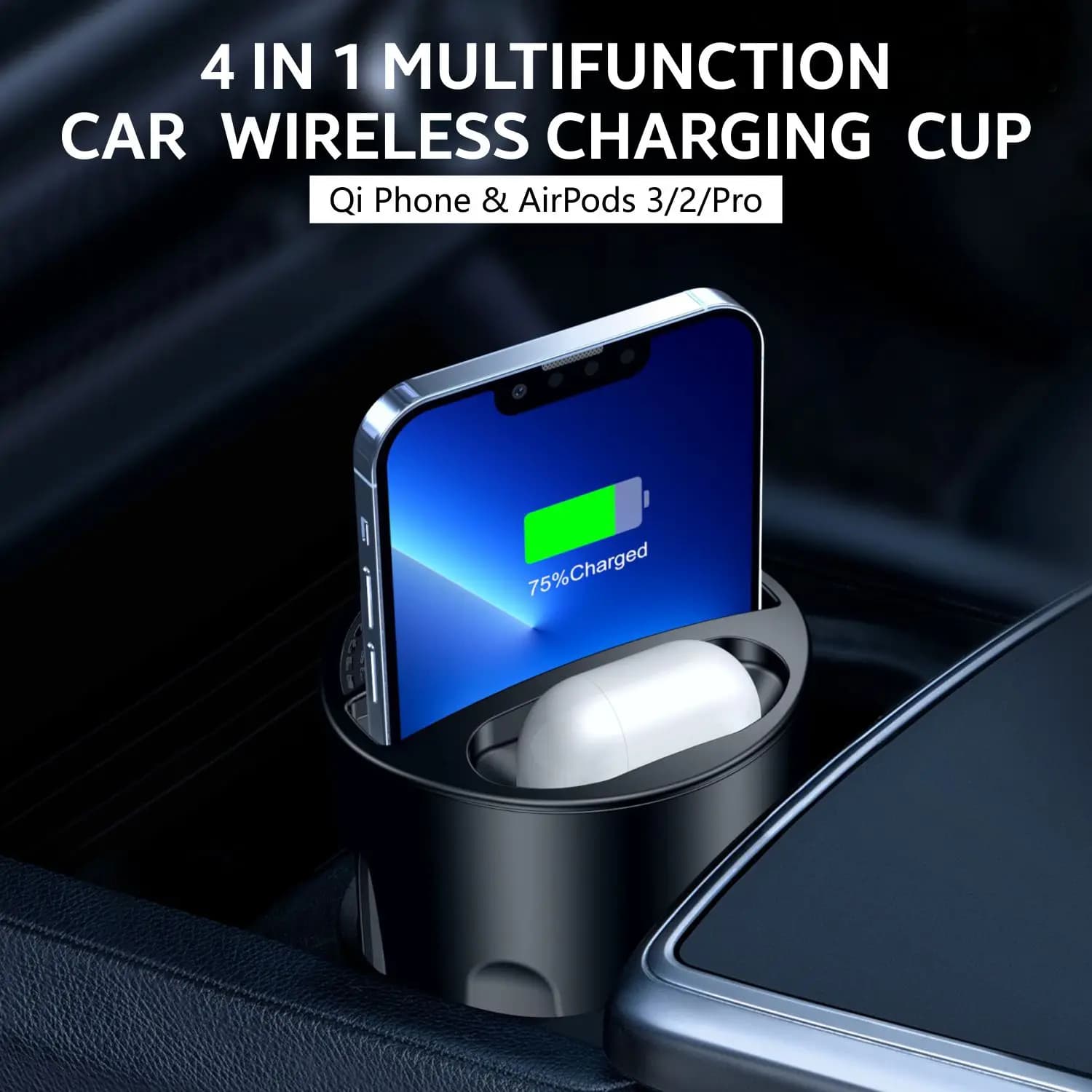 Caricabatterie wireless 4in1 Caricabatterie wireless per tazza per auto per Iphone Apple Huawei Samsung ricarica wireless per auto