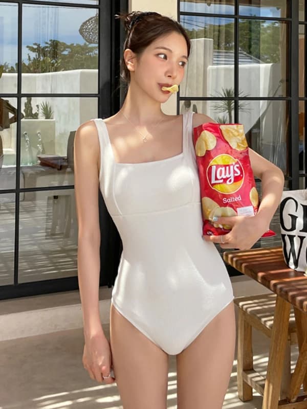 Ele mat Sea Sparkle Costume da bagno intero da donna coreano, sensuale, semplice, per mare e sorgenti termali, con coppe fisse, stile Ins