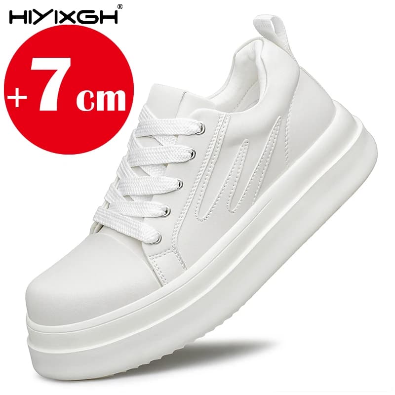 Scarpe invisibili con rialzo di altezza per uomo Scarpe da ginnastica casual in vera pelle con sollevamento da 7 cm Scarpe da passeggio per esterni comode con suola spessa