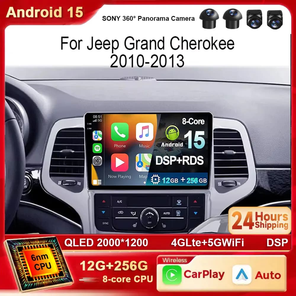 Android 15 Per Jeep Grand Cherokee WK2 2010 - 2013 Autoradio di Navigazione GPS Lettore Multimediale Auto Stereo Bluetooth 5G Wifi BT