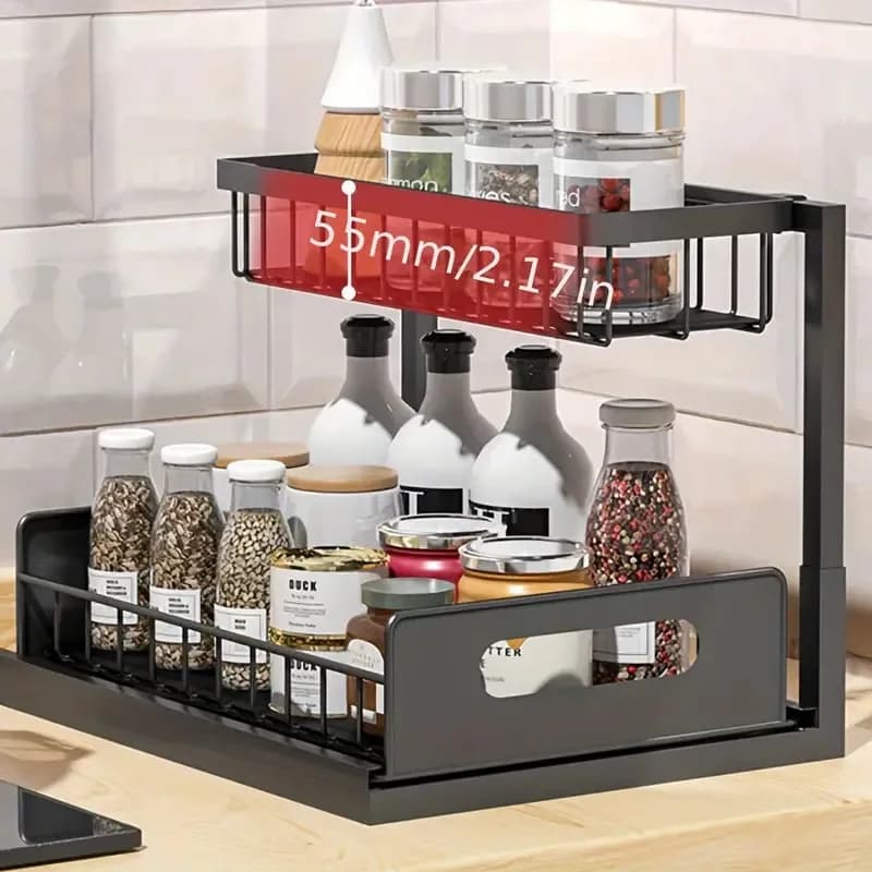 2 Tier Under Sink Organizer Pull Out Storage Rack With Sliding Drawer Storage Wire Basket For Kitchen Bathroom Cabinet Organizer