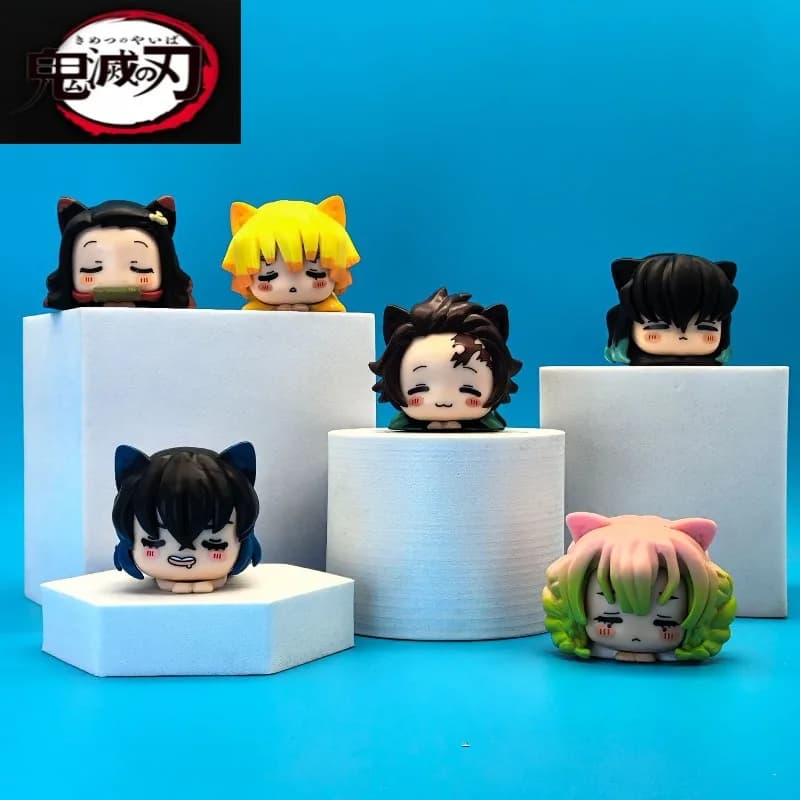 Statuette di Demon Slayer sdraiati, personaggi dei cartoni animati Tanjiro, Nezuko, Yuzuki, Miho, action figure kawaii, decorazioni per la casa, regali anime