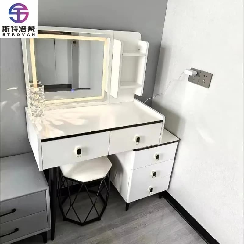 Pannello in legno Pannello da toeletta Pannello da bagno Mobile da bagno con luce a LED e specchio