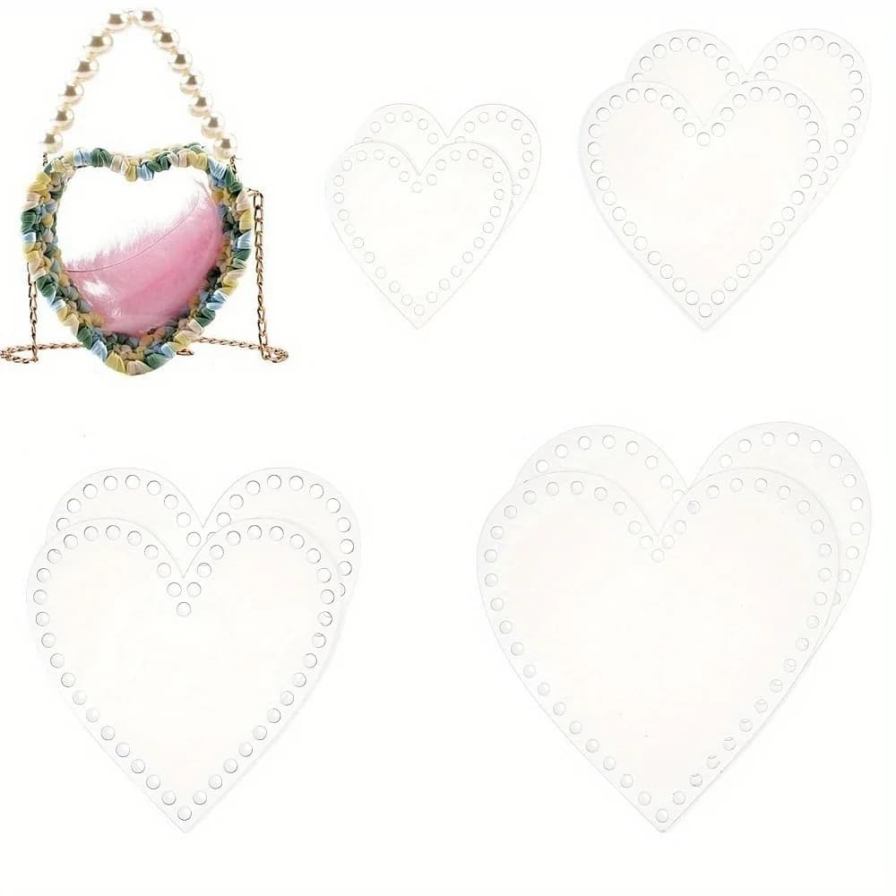 8 Bottom Parts for Heart Shape Basket in Transparent Acrylic, 4 Measures, for Fai-da-Te Bags, Wallets and Craftwork