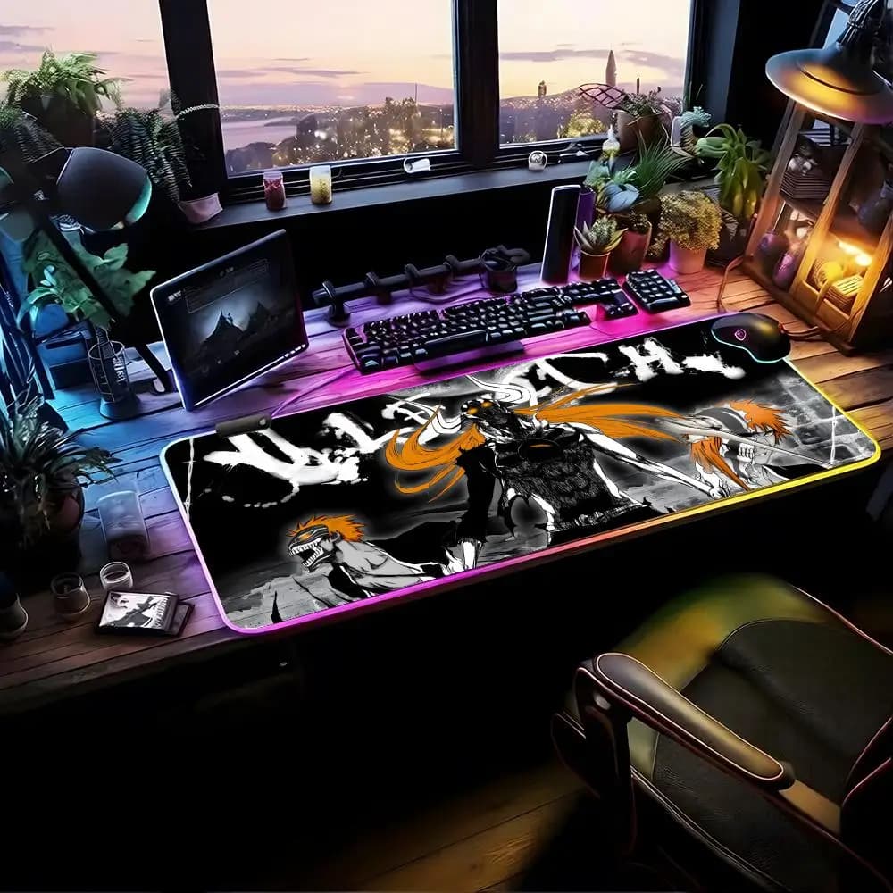 Tappetino per mouse Bleach DARK RGB, tappetino da gioco per scrivania, HD, grande, con luce LED, XXL