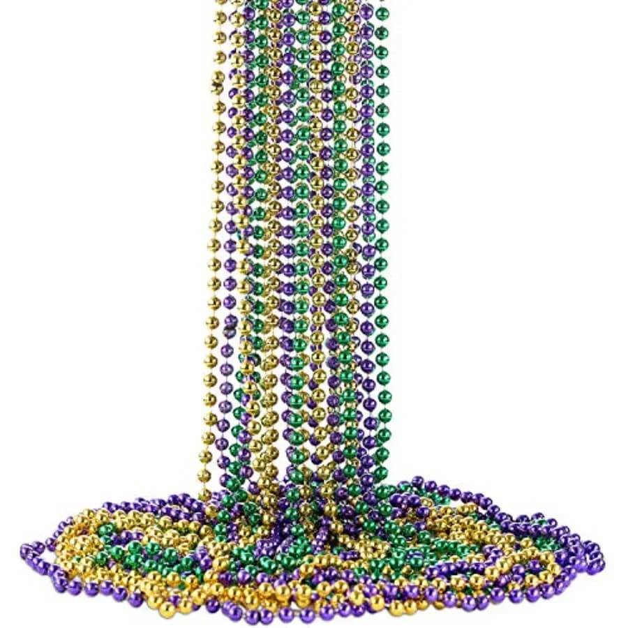 Mardi Gras Bead Necklaces Round Multi Colors Costume Necklace for Events and Party Favor Novelty, Carnival Party Supplies