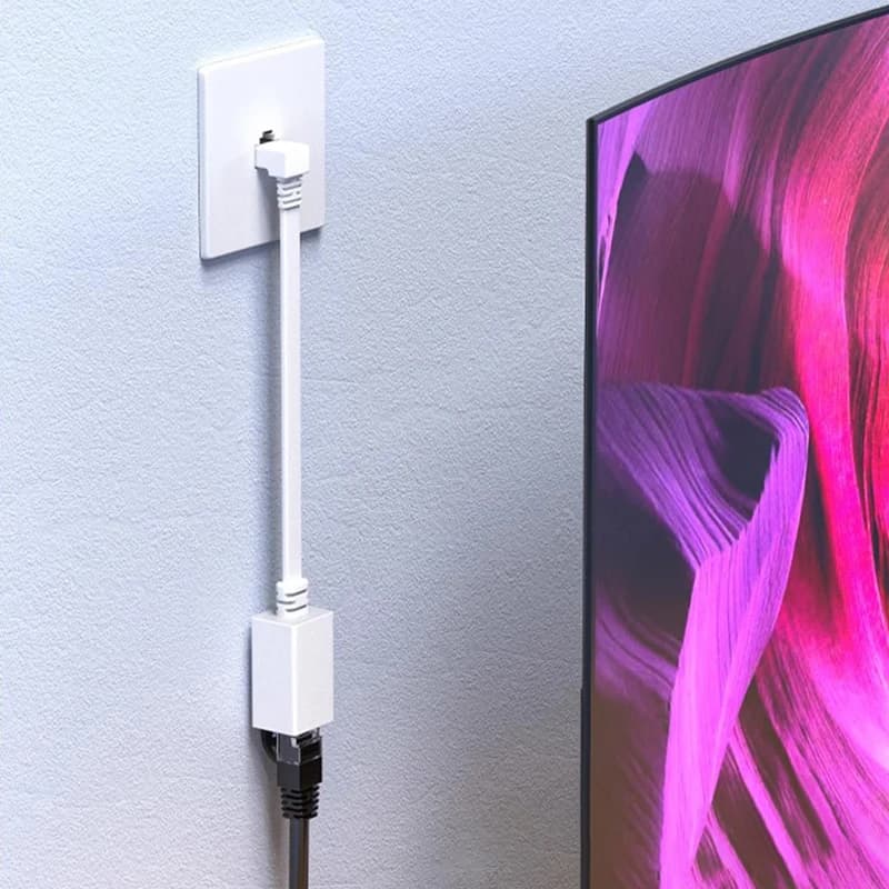 CAT7 10Gbps Network Extension Cable 90° Right & Left Angle Elbow Design Flat Ultra Thin RJ45 Male to Female Adapter LAN