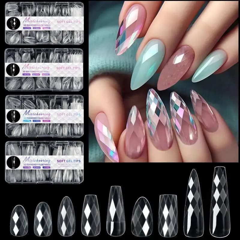120/140 pcs/box Square Mandorla Bara Natural Nail Extension Tips Transparent Full Nail Cover Double Shape 3D Diamond Soft Nail Gel Nail Polish