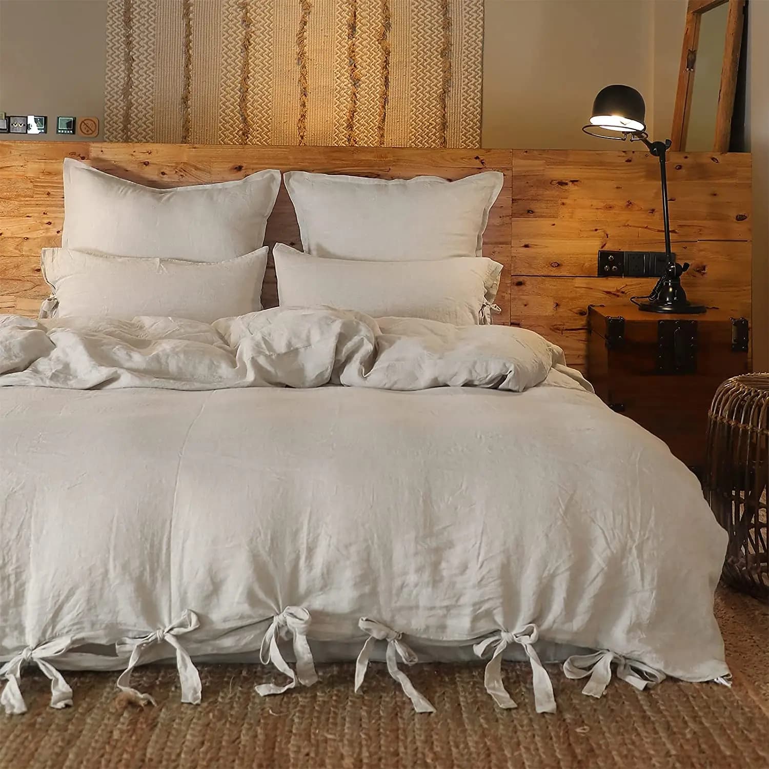 Pure Linen Duvet Cover Set, Comfortable Bedding 1 Duvet Cover 2 Pillowcases, Soft And Skin Friendly Queen/King Double Single Bed