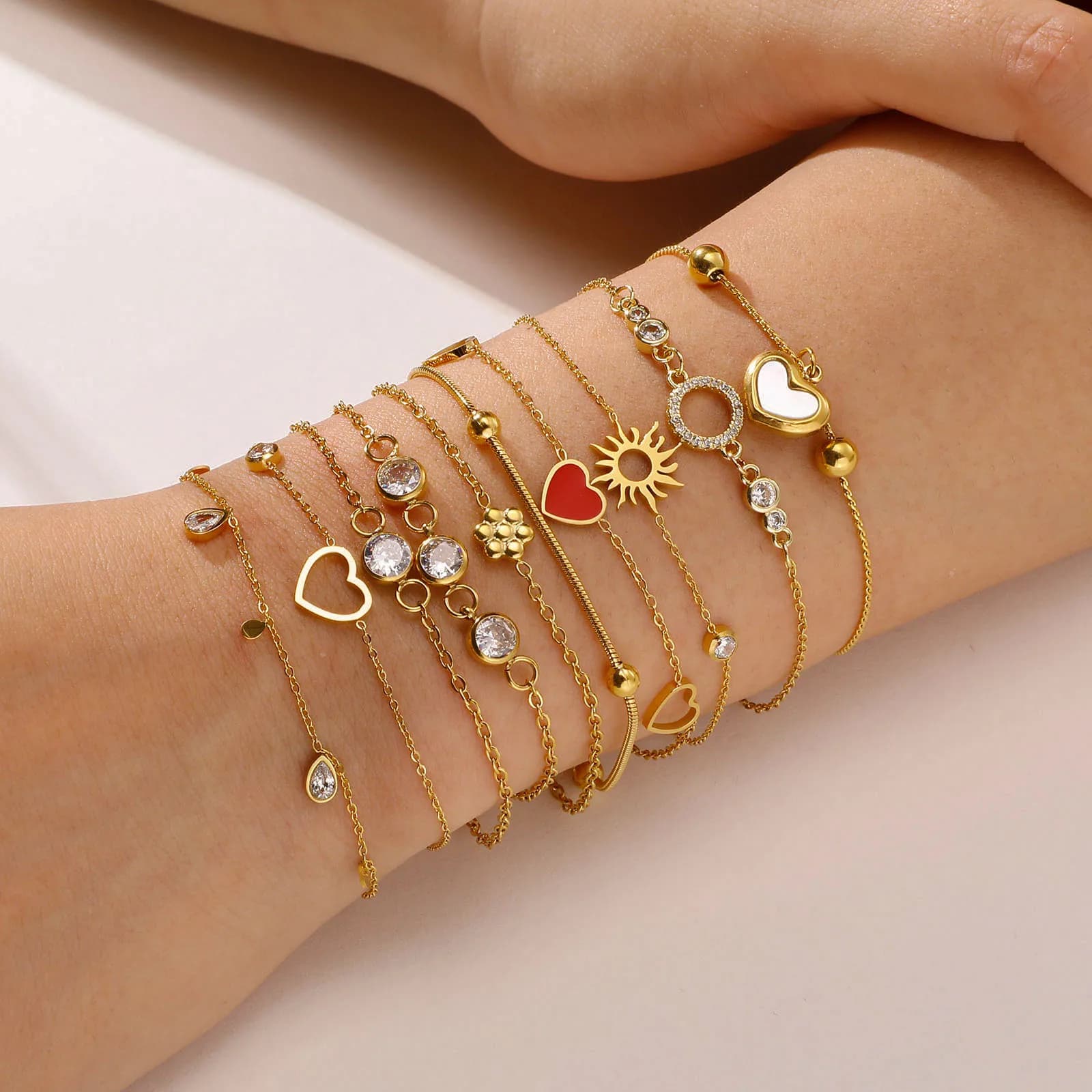 Elegant Heart Zircon Stacked Bracelets for Women Gold Color Multi-Strand Chain Bracelet Party Fashion Jewelry Gift