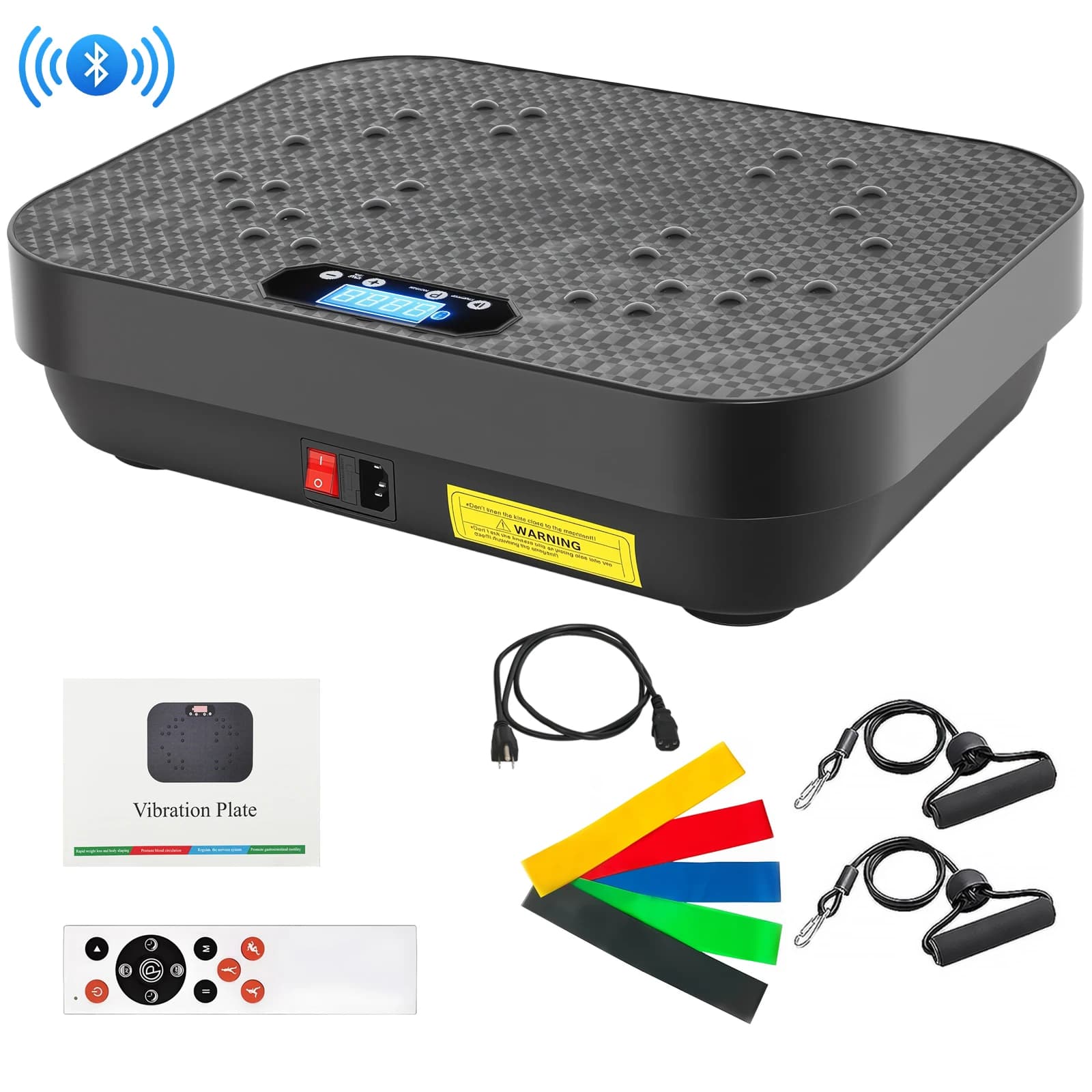Vibration Plate Full-Body Exercise Workout Portable Wireless Remote and Bluetooth Music Function Bluetooth Resistance Bands and Yoga Straps for Weight Loss&Shaping 10 Auto 200 Manual Speed Settings