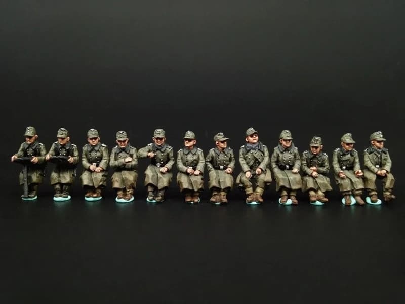 Kit modello in resina pressofusa in scala 1/72, 12 figure di fanteria tedesca seduta della seconda guerra mondiale, non verniciate