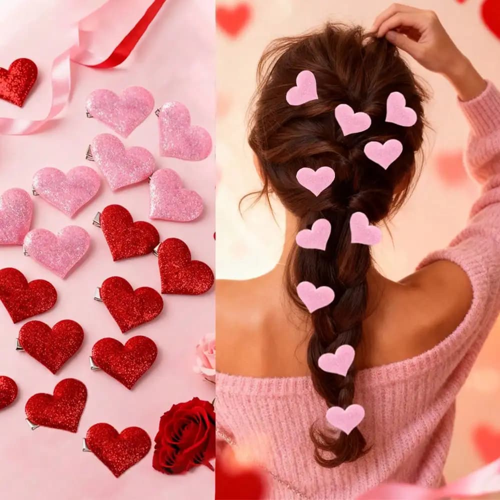 Fashionable red heart-shaped hair clip with side fringe and mini claws, suitable for everyday use and Valentine's Day