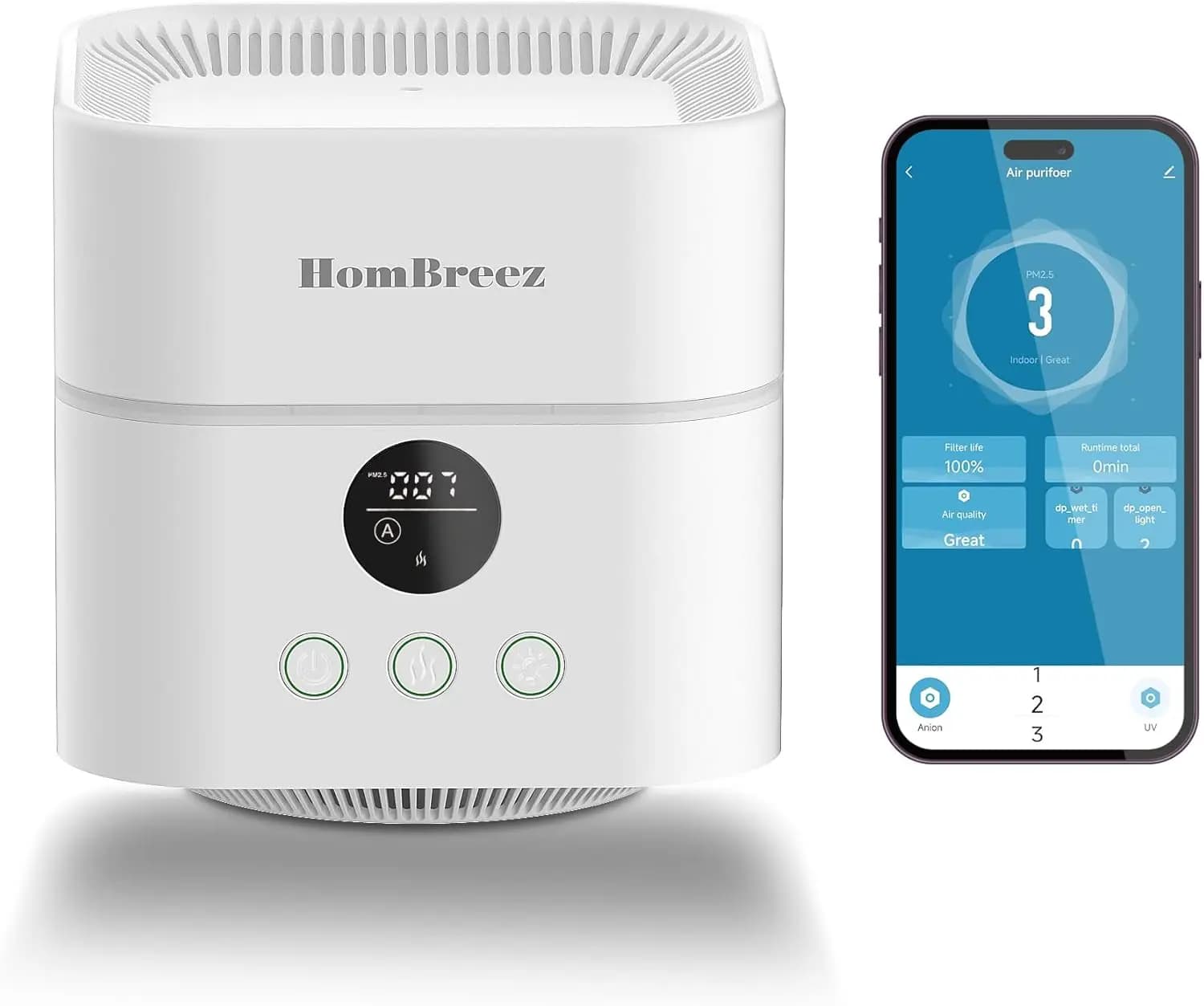 Purificatore d'aria e umidificatore combinati per camera da letto, copre 200 piedi quadrati, filtro HEPA H13, diffusore silenzioso di nebbia fredda con controllo tramite APP